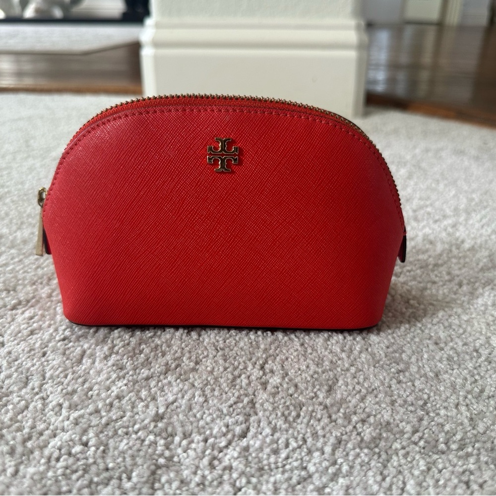 Tory Burch Red Cosmetic Bag with Gold Logo
